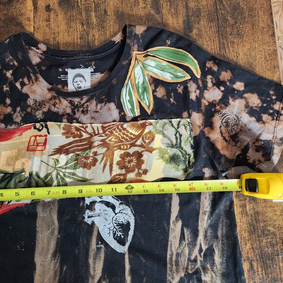 Handmade Upcycled Boho T-Shirt – Bleach-Dyed & Floral Patch Design - Picture 11 of 16